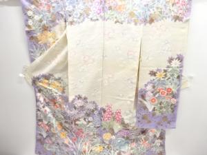 アンティーク　作家物　花模様刺繍振袖仮絵羽（八掛付）